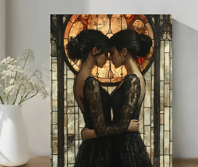 Two Women in Lace Embrace Wall Art Canvas Framed 40×60