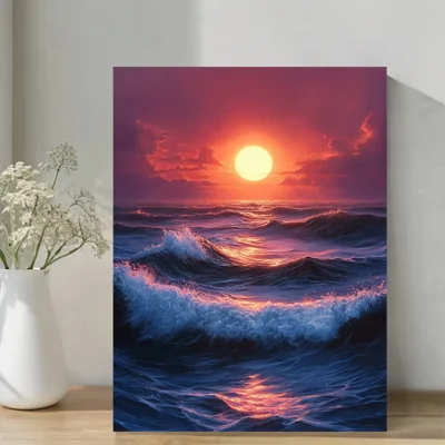 Vertical Sunset Over Ocean Wall Art Canvas Framed 40x60