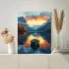 Vibrant Sunset Landscape with Rowboat Wall Art Canvas Framed 40x60 - Image 3