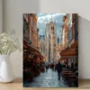 Vibrant European Street Scene Wall Art Canvas Framed 40x60