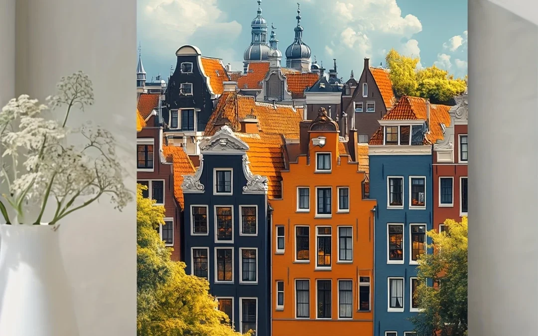 Vibrant Amsterdam Cityscape Wall Art Canvas Framed 40×60