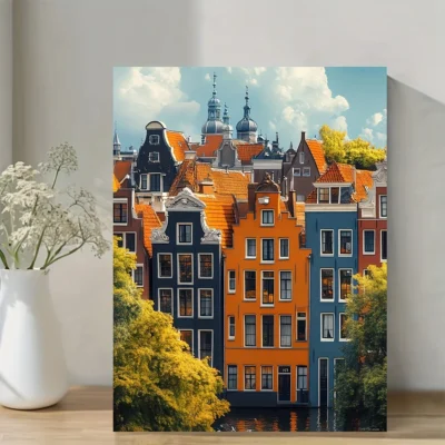 Vibrant Amsterdam Cityscape Wall Art Canvas Framed 40x60