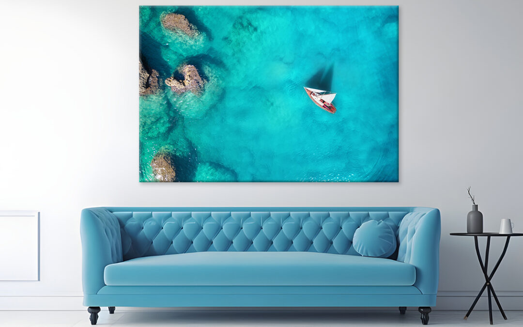 Yacht on Sea with Turquoise Water Wall Art Print 100% Australian Made
