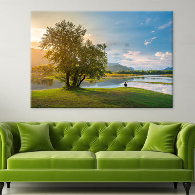Woman Sitting On A Bench At A Lake Wall Art Print 100% Australian Made