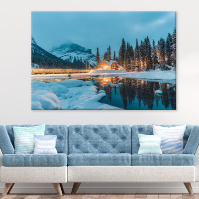 Winter Lodge on Emerald Lake Wall Art Print 100% Australian Made
