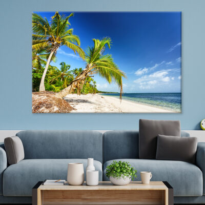 Palm Trees on Tropical Beach, DR Wall Art Print 100% Australian Made