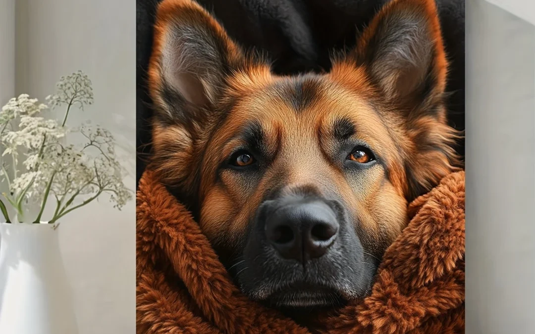 German Shepherd Dog Shearling Blanket Wall Art Canvas Framed 40×60