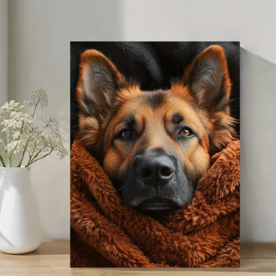 German Shepherd Dog Shearling Blanket Wall Art Canvas Framed 40x60