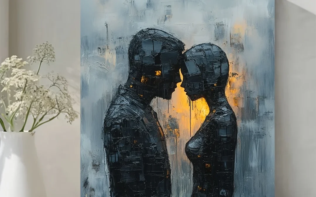 Two People Turning Their Backs On Each Other At Burning Man Wall Art Canvas Framed 40×60