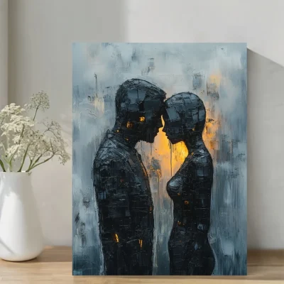 Two People Turning Their Backs On Each Other At Burning Man Wall Art Canvas Framed 40x60