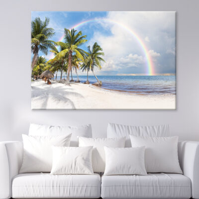 Sunny Beach With Palm Trees Wall Art Print 100% Australian Made