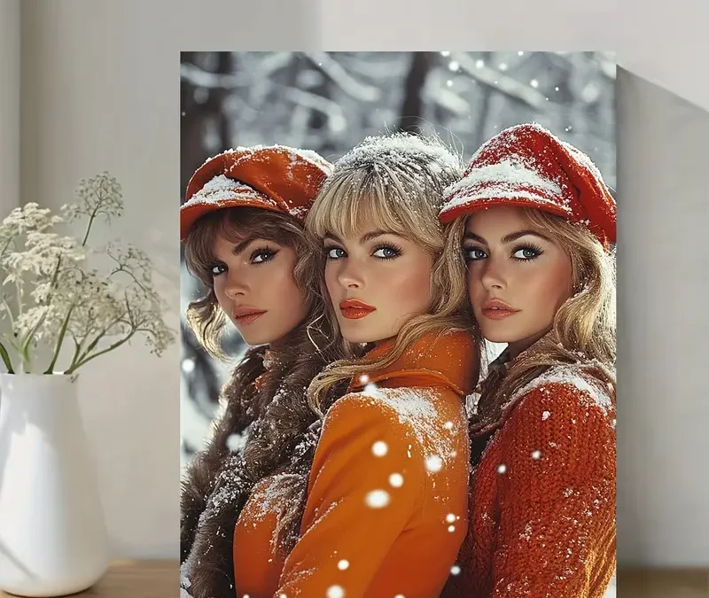 Three Friends in Winter Attire in Christmas Wall Art Canvas Framed 40×60
