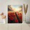 Vibrant Sunset Landscape with Red Poppy Wildflower Field Wall Art Canvas Framed 40x60 - Image 2