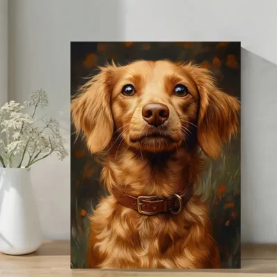 A Brown Dachshund in a Split Oil Painting Wall Art Canvas Framed 40x60