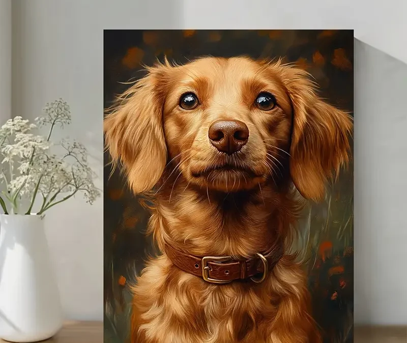 A Brown Dachshund in a Split Oil Painting Wall Art Canvas Framed 40×60