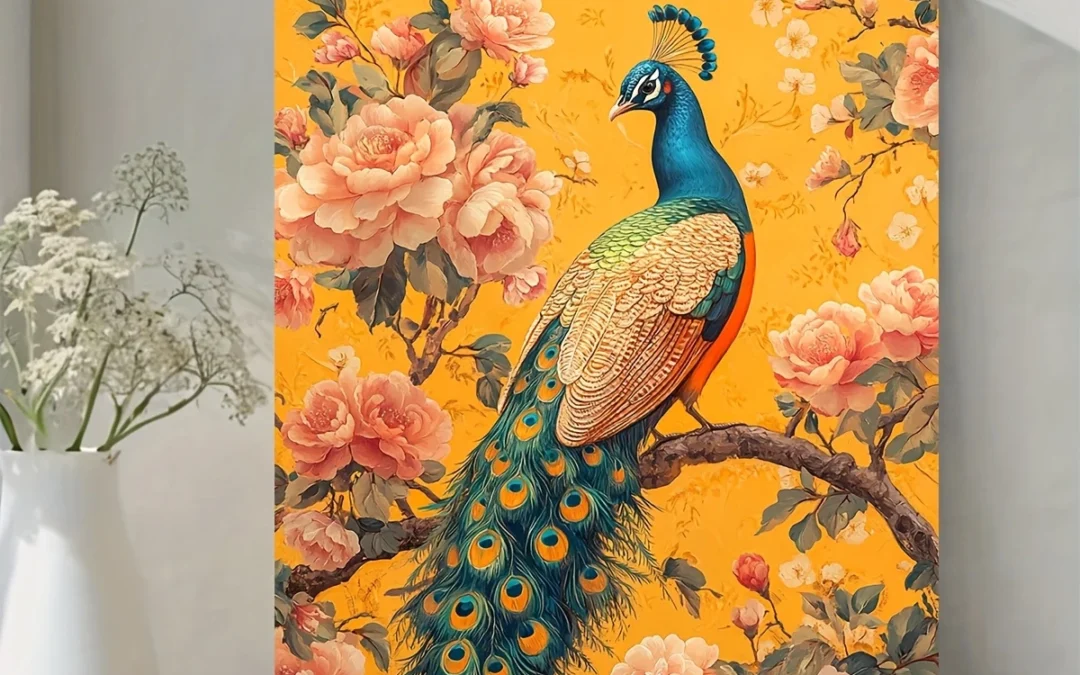 Indian Floral Peacock Wall Art Canvas Framed 40×60