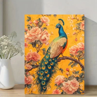 Indian Floral Peacock Wall Art Canvas Framed 40x60