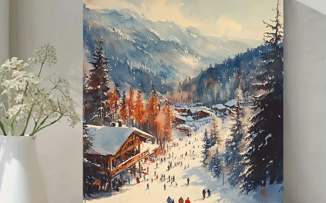 Skiers at a Ski Resort Wall Art Canvas Framed 40×60