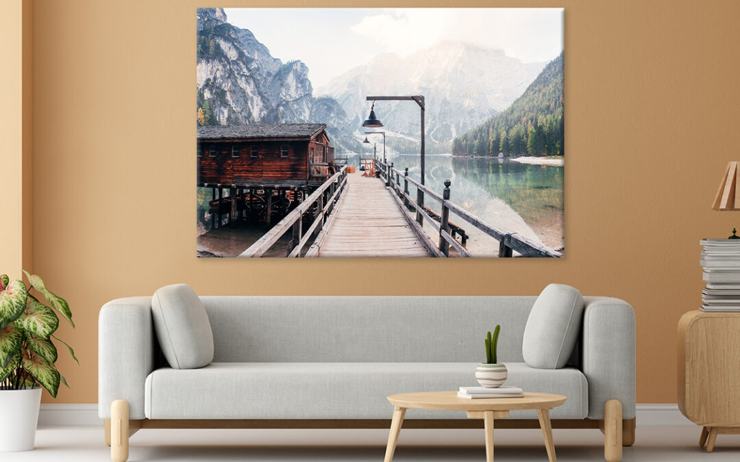 Mountain View with Wooden Pier Wall Art Print 100% Australian Made
