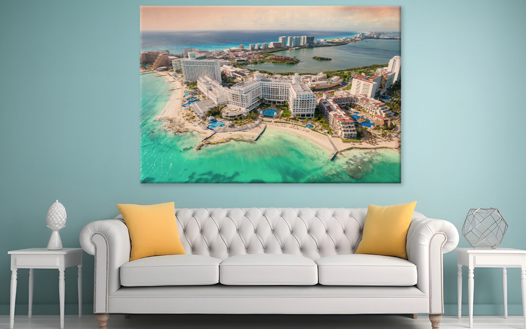 Hotels in Cancun Hotel Zone at Sunset Wall Art Print 100% Australian Made