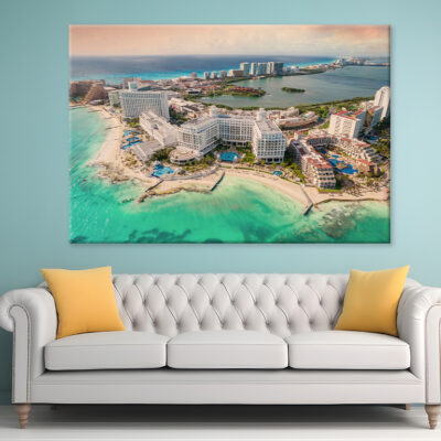 Hotels in Cancun Hotel Zone at Sunset Wall Art Print 100% Australian Made