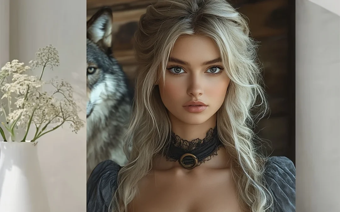 Moody Blonde and Wolf Wall Art Canvas Framed 40×60