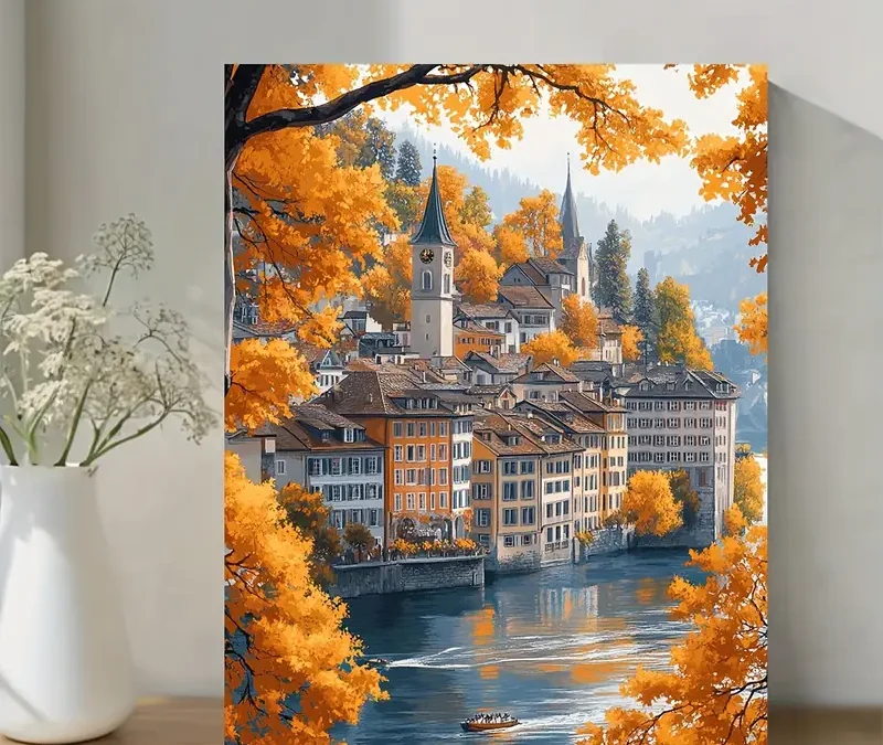 Zurich Switzerland Cityscape Wall Art Canvas Framed 40×60