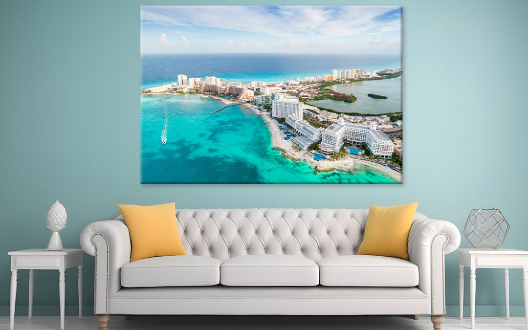 Panoramic View of Cancun Beach and Hotels Wall Art Print 100% Australian Made