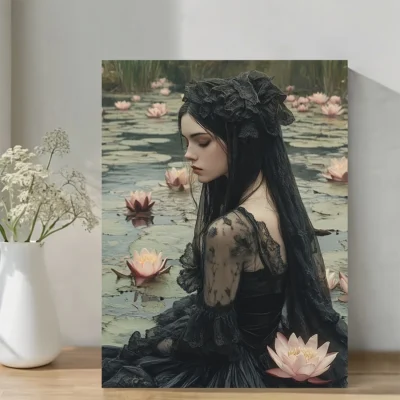 Elegant Gothic Dress and for Lotus Flowers Wall Art Canvas Framed 40x60