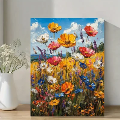 Vibrant Floral Landscape Wall Art Canvas Framed 40x60