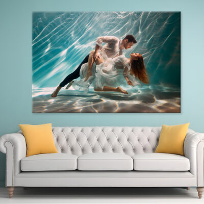 Happy Couple Swimming Underwater Wall Art Print 100% Australian Made