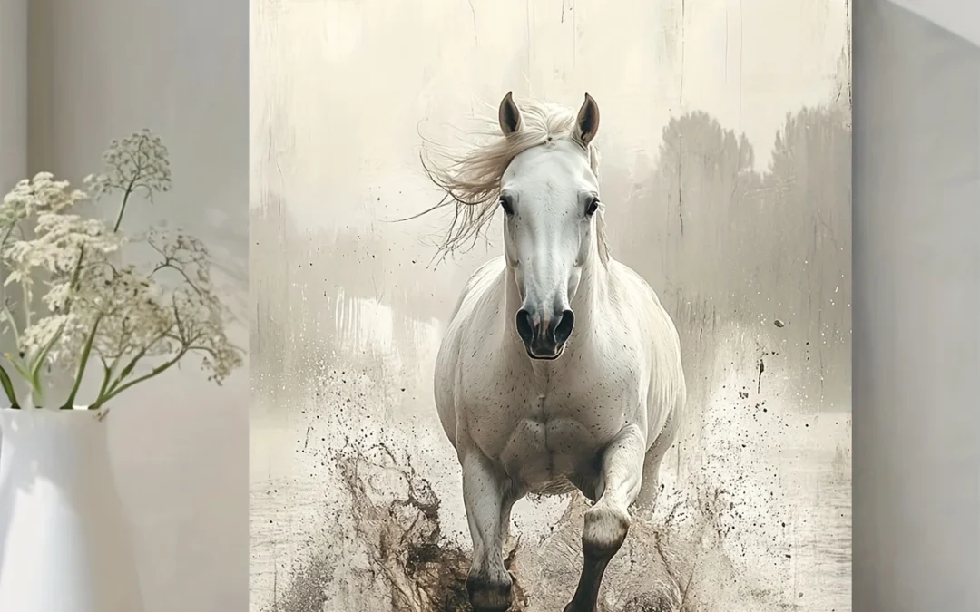 Majestic White Horse Wall Art Canvas Framed 40×60