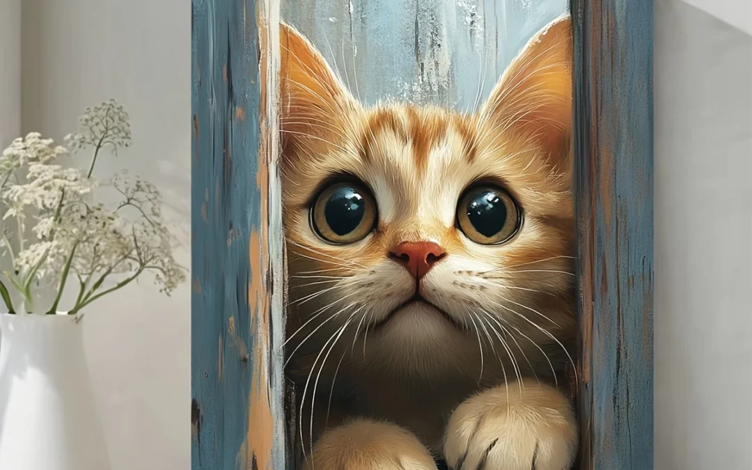 Peeking Funny Cat Wall Art Canvas Framed 40×60