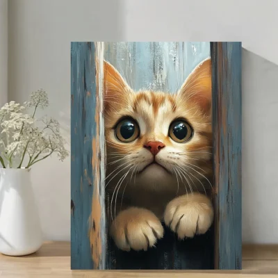 Peeking Funny Cat Wall Art Canvas Framed 40x60