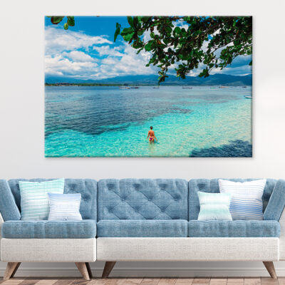 Bikini Woman in Blue Ocean    Wall Art Print 100% Australian Made