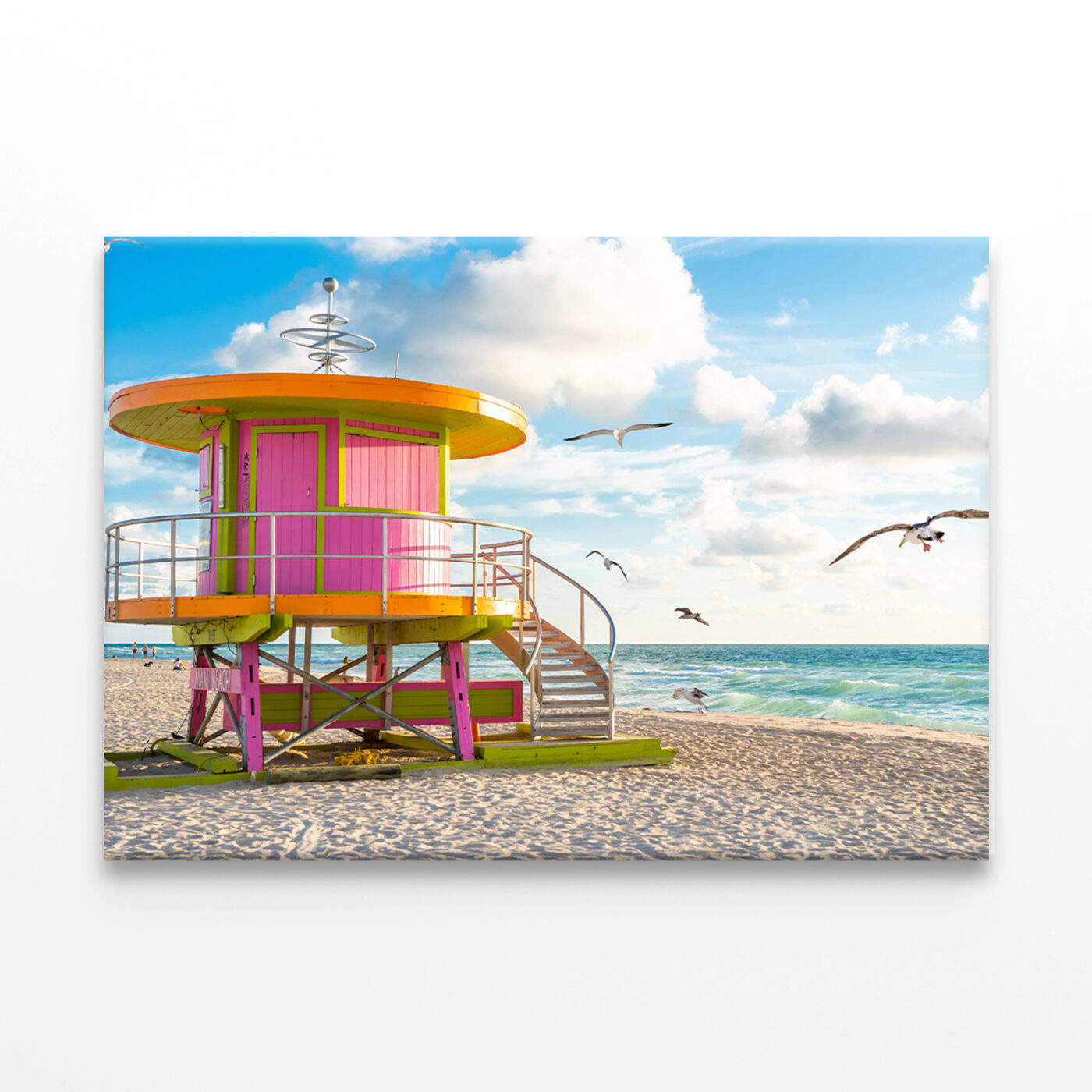 cabin at sunrise on the Miami Beach, Florida, USA with seagulls Wall Art Print 100% Australian Made - Image 3