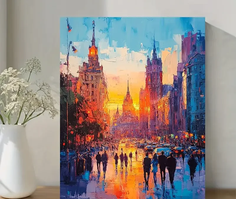 Vibrant Kyiv Maidan Nezalezhnosti Cityscape Oil Painting Wall Art Canvas Framed 40×60