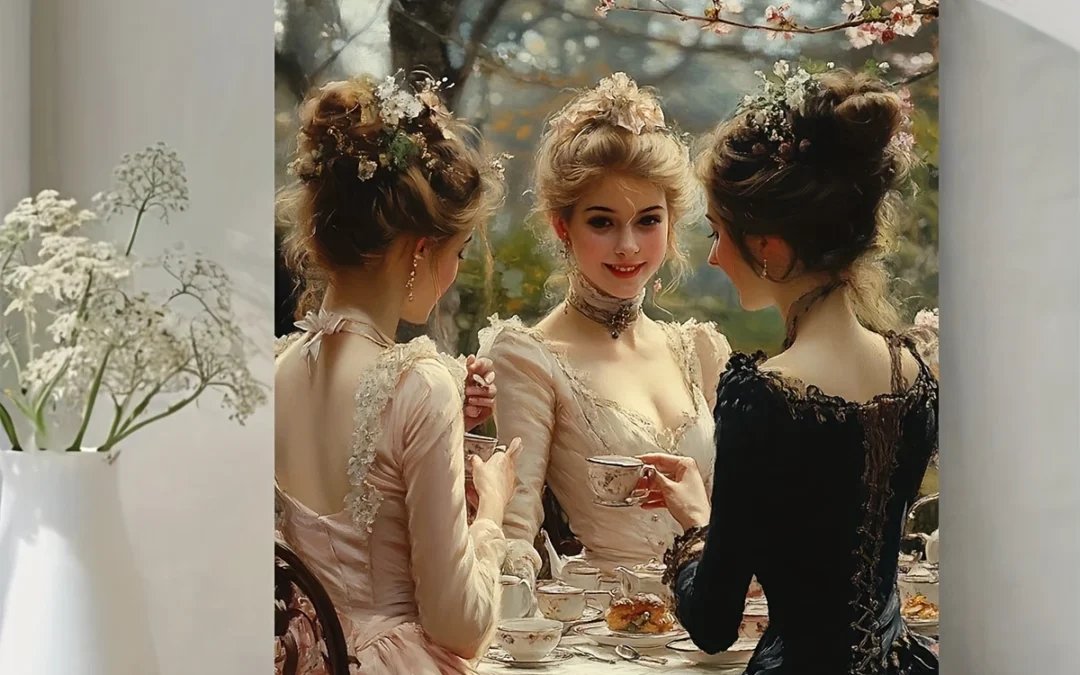 Elegant Victorian Garden Party Wall Art Canvas Framed 40×60