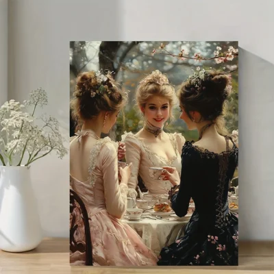 Elegant Victorian Garden Party Wall Art Canvas Framed 40x60