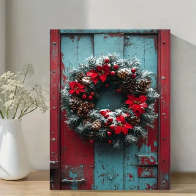 Rustic Urban Christmas ,Snowfall Scene with Graffiti  Wall Art Canvas Framed 40x60