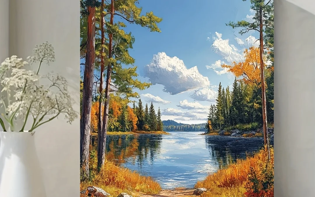 Lake , Autumn Landscape Wall Art Canvas Framed 40×60