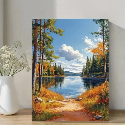 Lake , Autumn Landscape Wall Art Canvas Framed 40x60