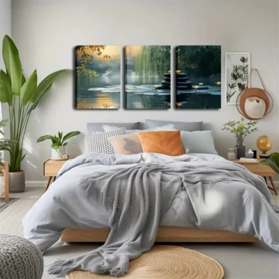 3pcs Quiet Lake Vivid Style  Wall Art Set Canvas Framed 40x60cm - High Quality Print 100% Australian Made Wall Canvas Ready to Hang