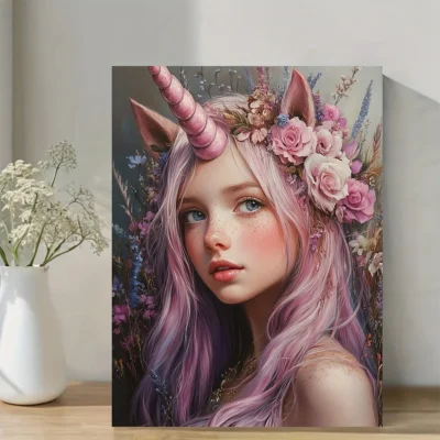 Pink & Purple Unicorn  Wall Art Canvas Framed 40x60