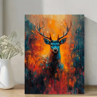 Abstract Blue Deer Wall Art Canvas Framed 40x60