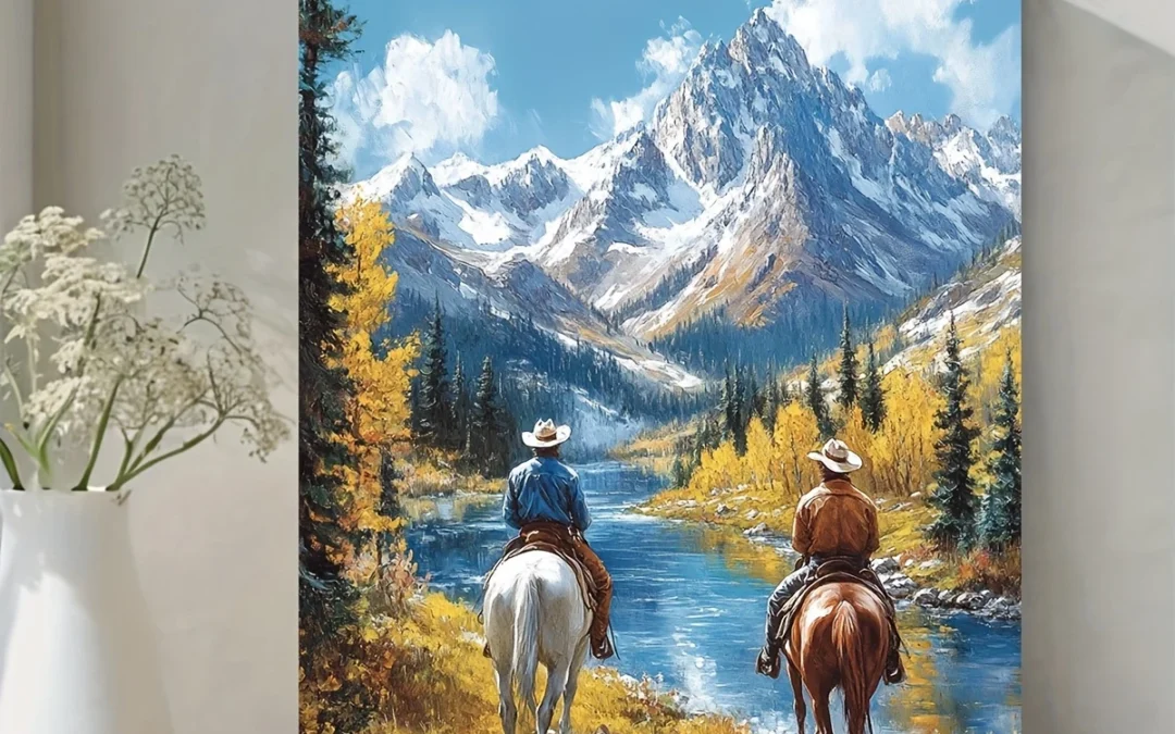 Vintage Men Riding Horse In The Forest Painting Wall Art Canvas Framed 40×60