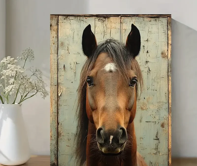Vintage Dartmoor Pony Rustic Animal Wall Art Canvas Framed 40×60
