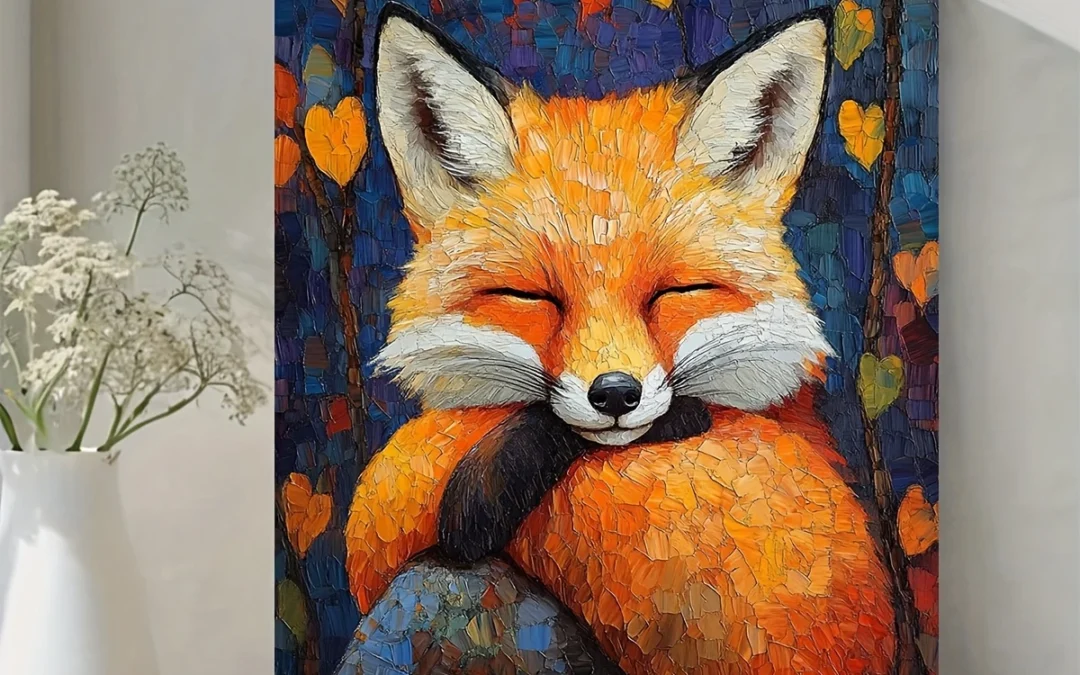 Sleeping Fox Stretched Impressionist  Wall Art Canvas Framed 40×60