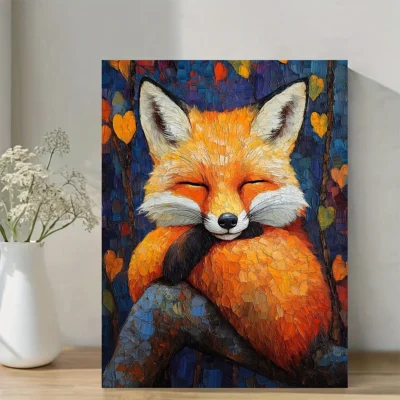 Sleeping Fox Stretched Impressionist  Wall Art Canvas Framed 40x60