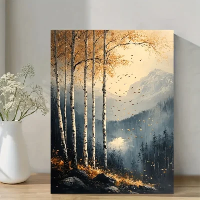 White Birch Tree Forest Landscape  Wall Art Canvas Framed 40x60